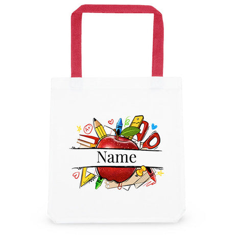 personalised tote bag collection, personalised tote bag with red handle