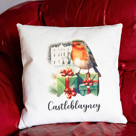 cushions collection, personalised cushion on red sofa