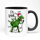 Dino Christmas Mug Featuring Rawr Rawr Singing Dinosaur Christmas Design | Ceramic 11oz Mug With Coloured Handke And Inner