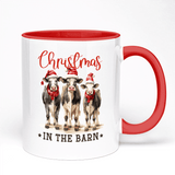 Christmas Farm Mug With Cute Christmas Cows In The Barn Design | 11oz Ceramic Mug With Coloured Handle And Inner