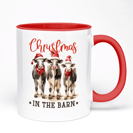 Christmas Farm Mug With Cute Christmas Cows In The Barn Design | 11oz Ceramic Mug With Coloured Handle And Inner