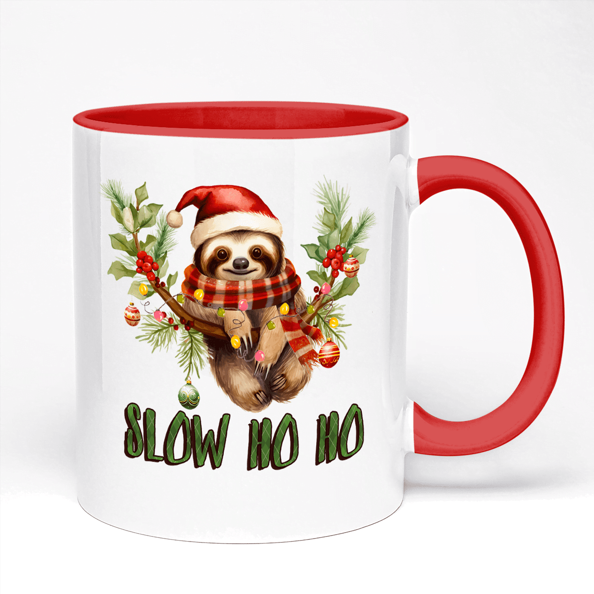 Christmas Mug Sloth | Slow Ho Ho Design | Coloured Handle And Inner 11oz Ceramic Mug