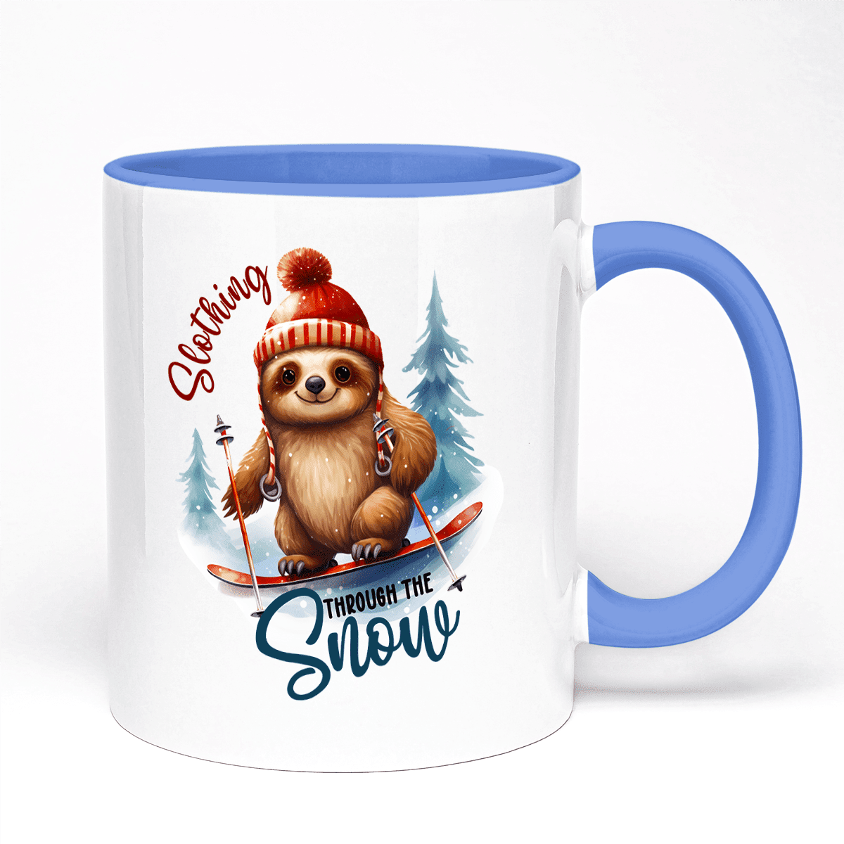 Sloth Featuring Christmas Mug | Adorable Slothing through the snow Design | 11oz Ceramic Mug With Coloured Inner And Handle