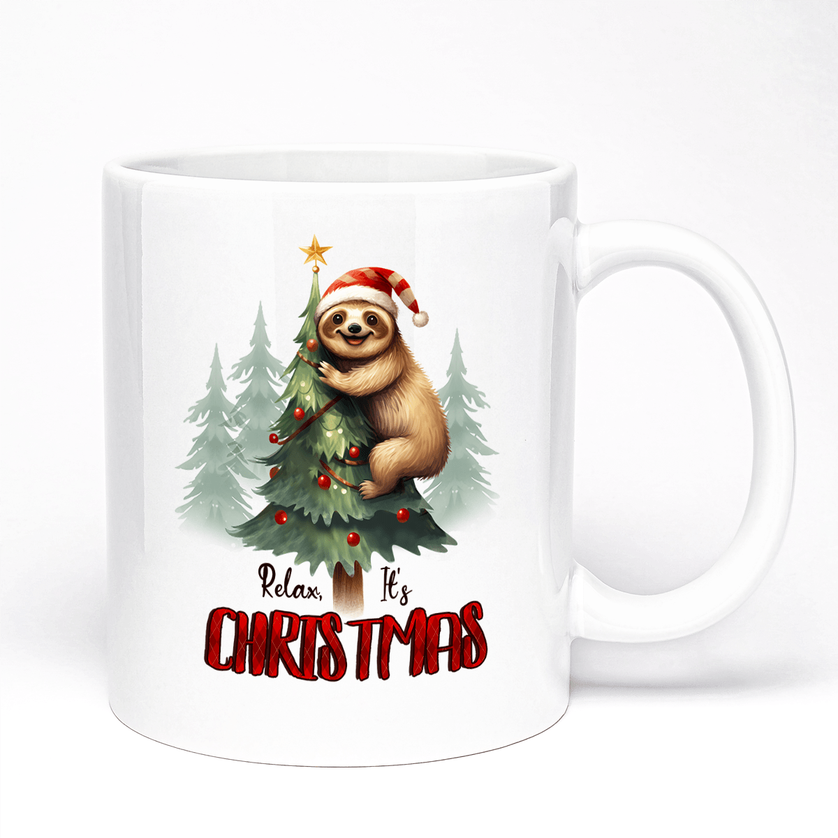 Christmas Mug Sloth Design | Relax Its Christmas Quote | 11oz Ceramic Mug Coloured Inner And Handle