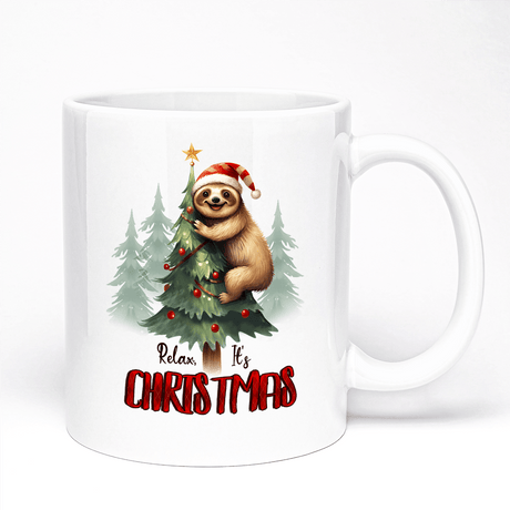 Christmas Mug Sloth Design | Relax Its Christmas Quote | 11oz Ceramic Mug Coloured Inner And Handle