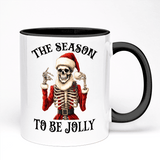 11oz Ceramic Christmas Mug With Skeleton Themed The Season To Be Jolly Design | Black Handle And Black Inner | 10 Colour Options Available