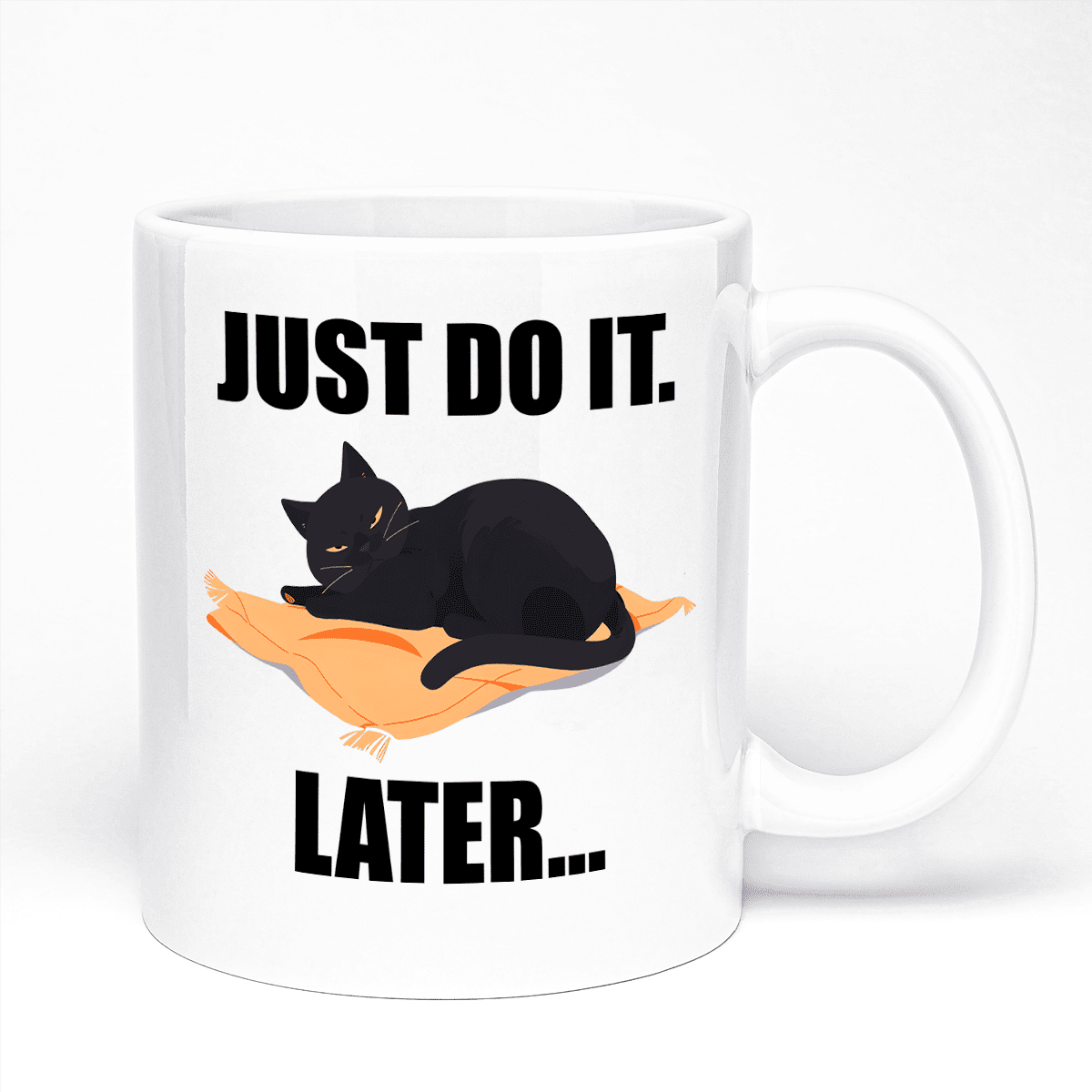 Funny Cat Design Mug | Just Do It Later Quote | Ceramic Mug Coloured Handle and Inner Option 11oz