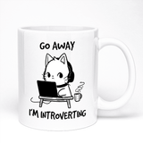 Cute Cat Mug | Gift for Introverted Cat Lover | Go Away I am Introverting Design | 11oz Ceramic Mug