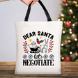 Christmas Tote Bag | Santa Lets Negotiate Design | Tote Bag with Short Black Handles - 37cm x 42cm