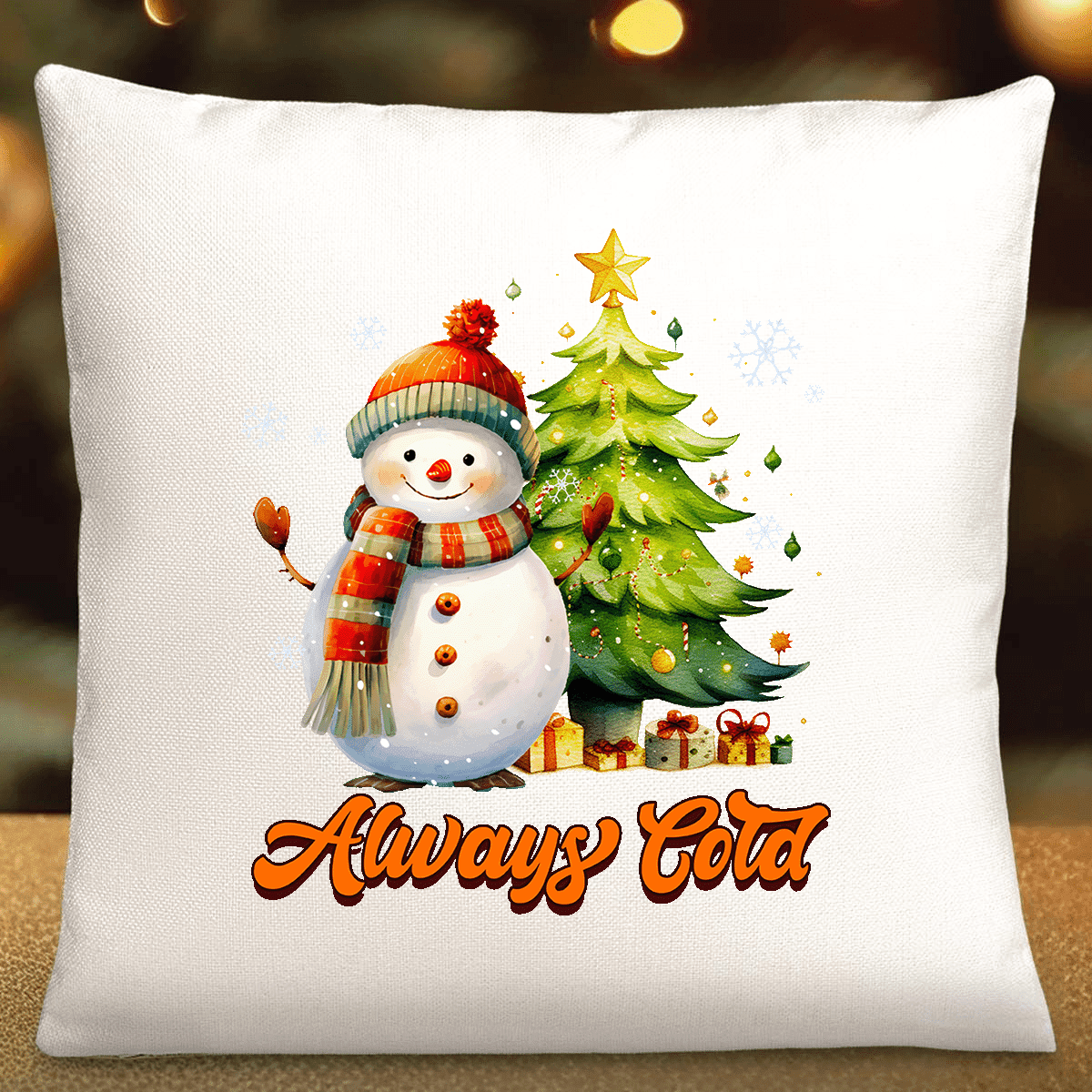 Personalised Christmas Cushion Gift Decoration | Cute Snowman Design With Custom Text | 40×40 cm