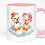 Cute Gift Mug 11oz Ceramic - with Name or Text, 5 Colour Option, Ducks on Cloud Design, Valentine's Day Gift for Her