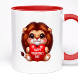 Valentine's Day Mug | 11oz Ceramic, with Optional Text Field, 5 Colour Options for Handle, Cute Lion Holding Heart Design, Gift for Her