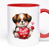 Valentine's Day Mug | Optional Text Field, 5 Colours for Handle, 11oz Ceramic, Cute Dog Holding Heart Valentine's Day Design, Gift for Her