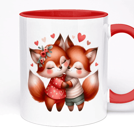 Romantic Personalised Mug - Valentine's Day Special | 11oz Ceramic Mug, Custom Text Field, 5 Colour Options, Adorable Foxes Couple Love