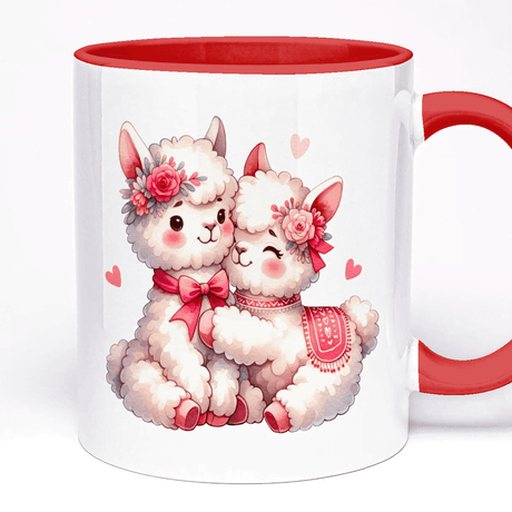 Romantic Personalised Mug - Valentine's Day Special | 11oz Ceramic Mug, Custom Text, 5 Colour Options to Choose, Lovely Lamas Couple