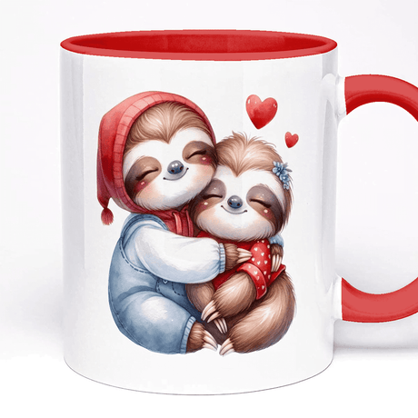 Romantic Personalised Mug - Valentine's Gift | 11oz Ceramic Cup, Personalised Text, 5 Colour Variations, Lovely Sloths Couple