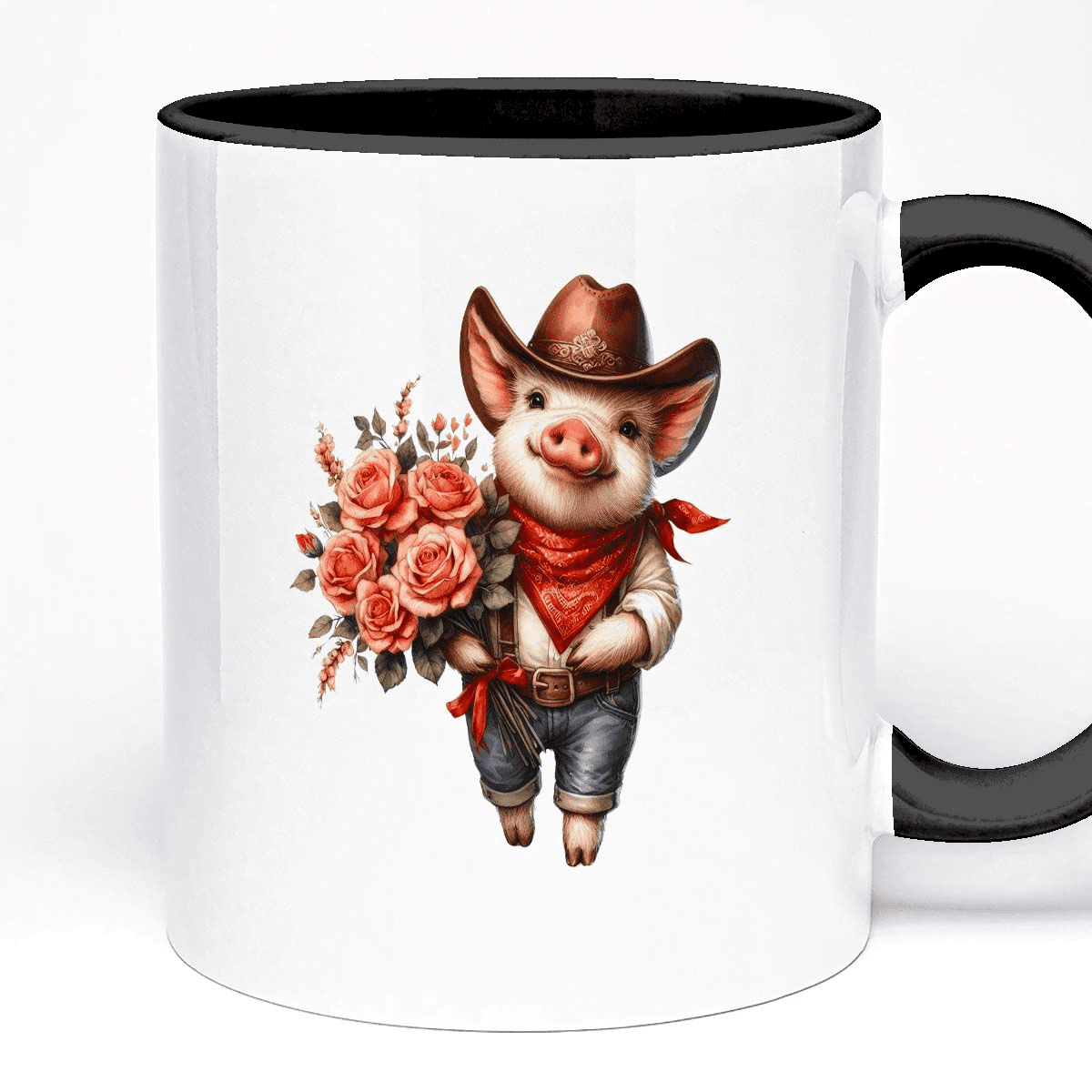 Personal Love Message Mug - Gift for Pig Lover | 11oz Ceramic Cup, Optional Text, 5 Colour Variations, Cowboy Pig