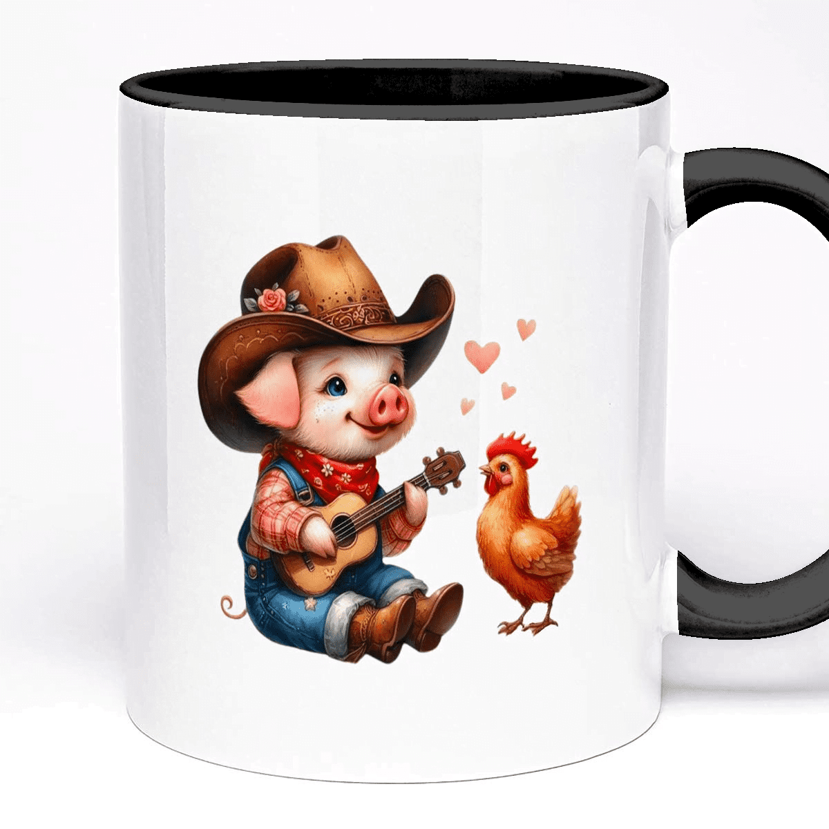 Custom Love Message Mug - Pig and Chicken Western Theme | 11oz Ceramic Cup, Optional Text Field, 5 Colours