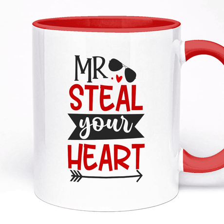 Sweetheart Mug Mr Steal Your Heart Design | 11oz Ceramic Coffee Tea Cup , Custom Text Option, 5 Colours