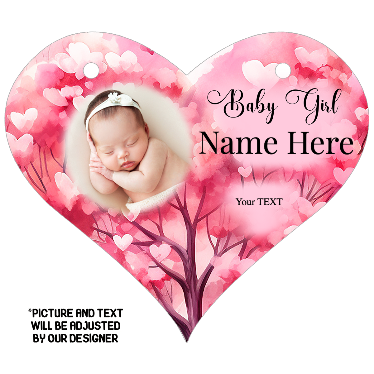 Personalised Hanging Sign, Baby Girl Design, Upload your Photo, Enter Name, Write Message