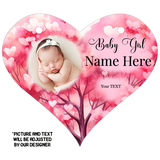 Personalised Hanging Sign, Baby Girl Design, Upload your Photo, Enter Name, Write Message