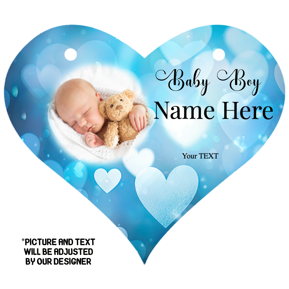 Personalised Hanging Sign, Baby Boy Design, Upload your Photo, Enter Name, Write Message