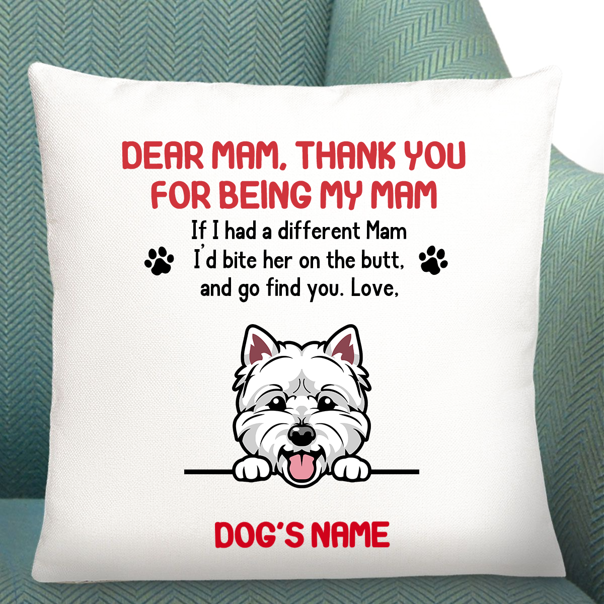 Thank You For Being Dog Mam, Personalised Gift Cushion For Dog Mam | 40x40 cm