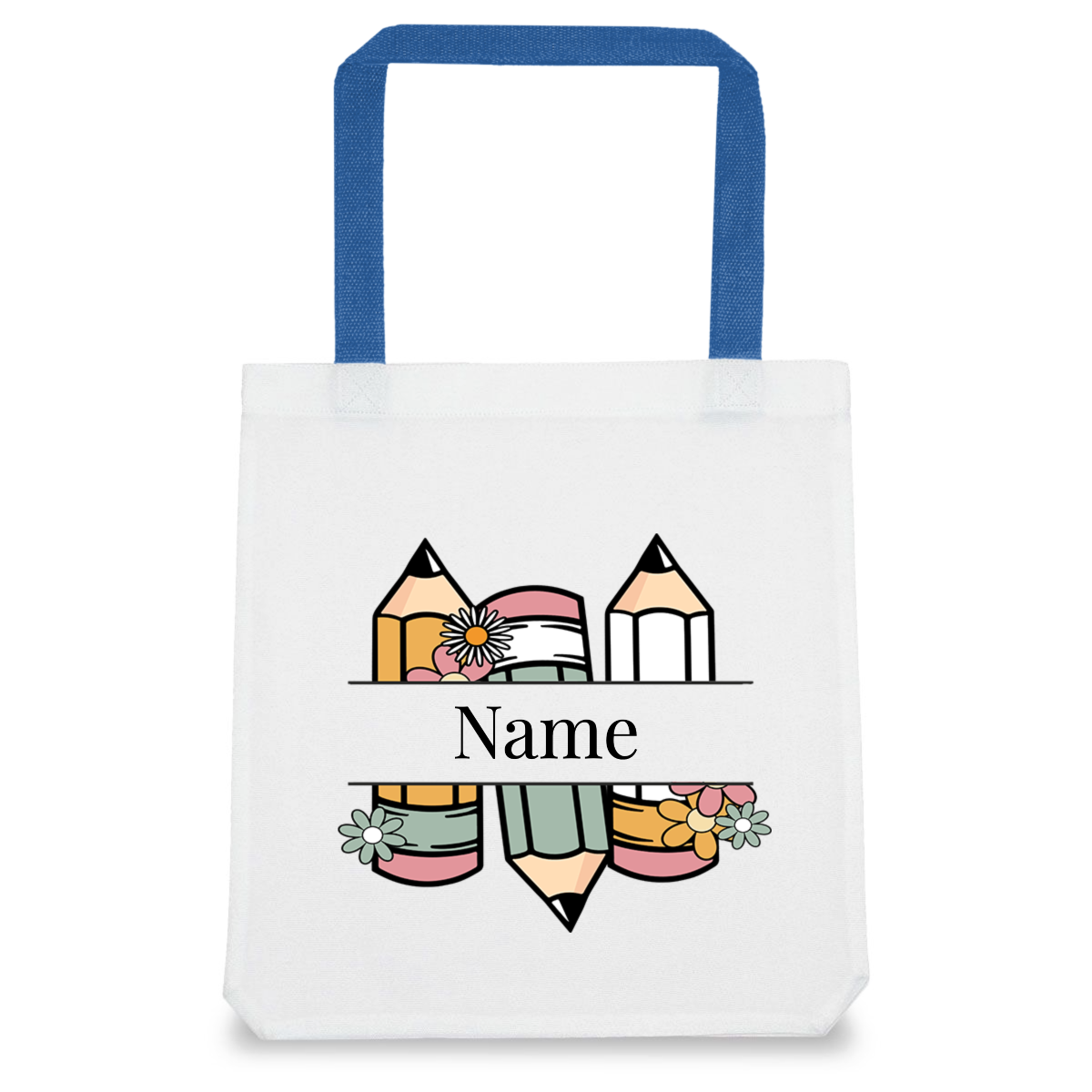 Personalised Teachers Tote Bag, Custom Name Field, Coloured Handles