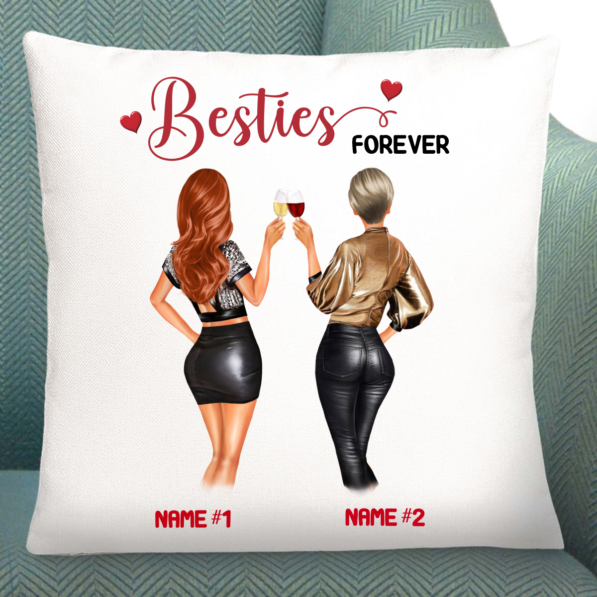 Personalised Gift Cushion For Friend | Besties Forever Custom Cushion 40x40 cm