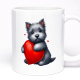 Romantic Valentine's Day Gift Mug | 11oz Ceramic Mug with Custom Text | Cute Scottie Dog Design