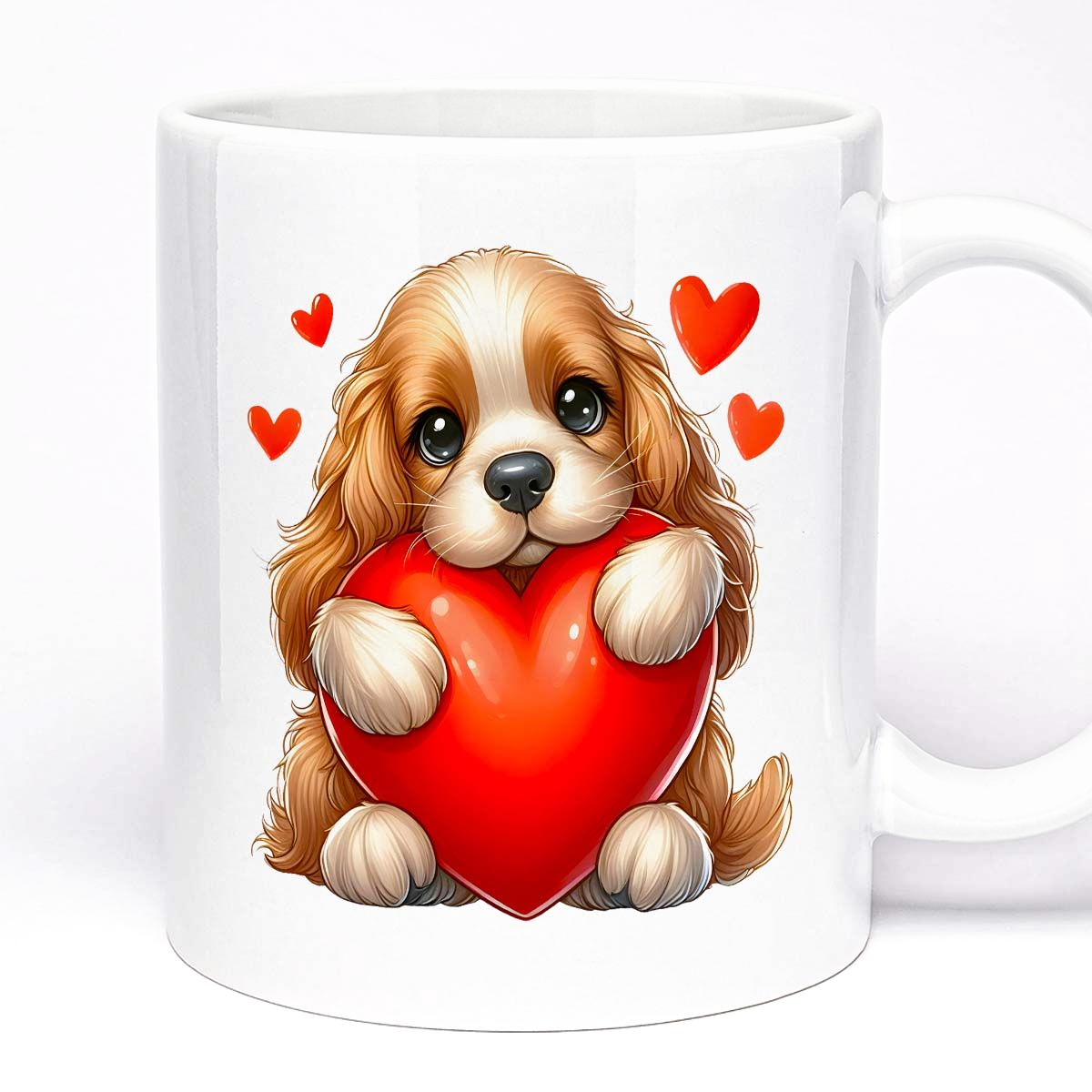 Romantic Valentine's Day Gift Mug | Custom Text Option, 11oz Ceramic | Adorable Cocker Spaniel Dog Design