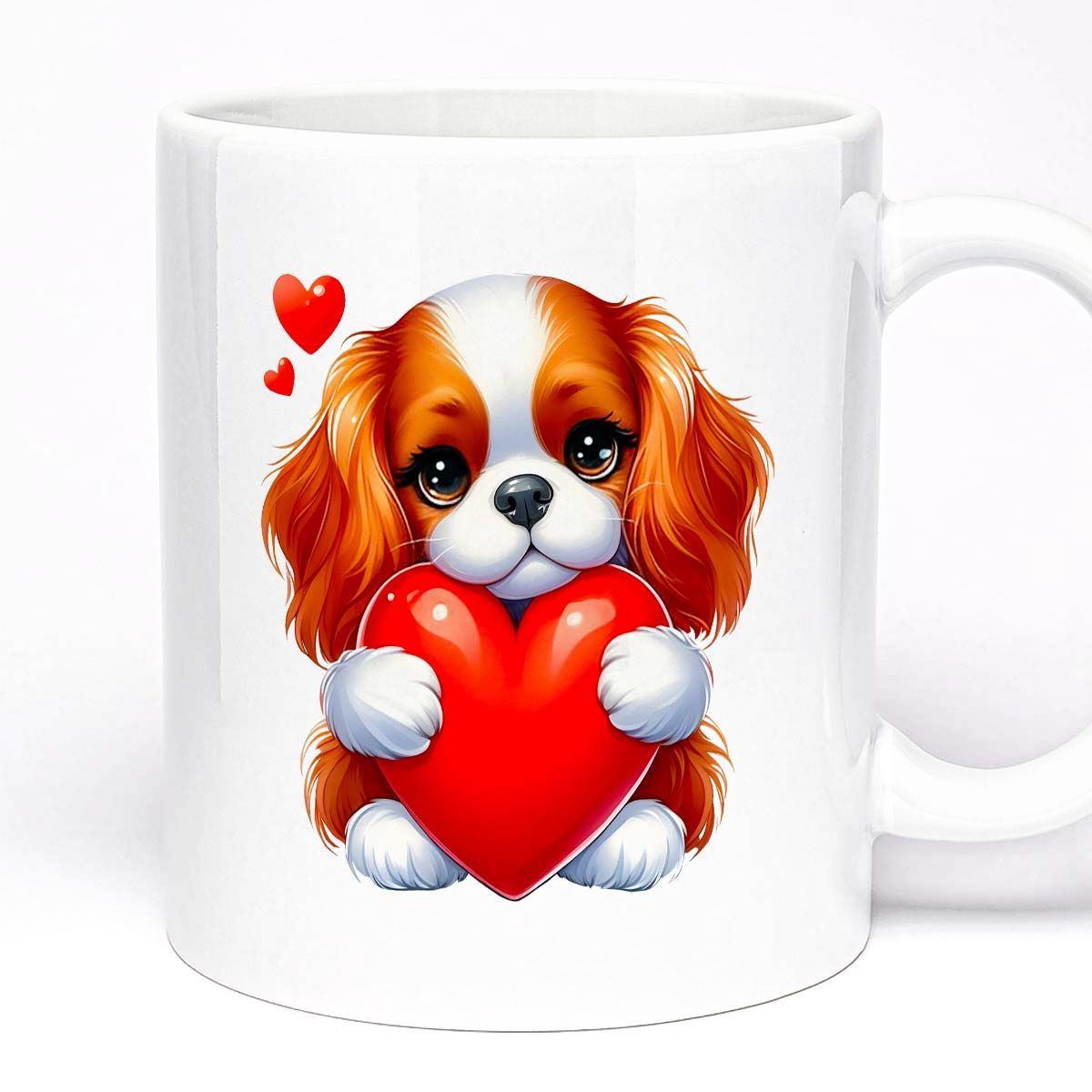 Romantic Valentine's Day Gift Mug | Custom Text Option, 11oz Ceramic | Cute Cavalier Dog Design