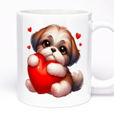 Valentine's  Day Romantic Gift Mug | Optional Custom Text, 11oz Ceramic | Cute Maltese Shih Tzu Dog with Love Heart