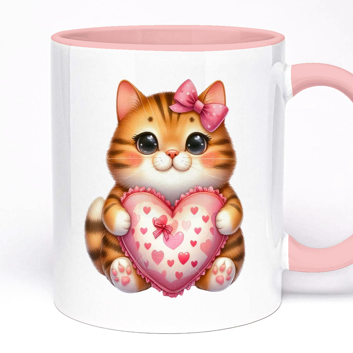 V Day Gift Mug For Cat Person | Personalised Custom Text Option, 11oz Ceramic