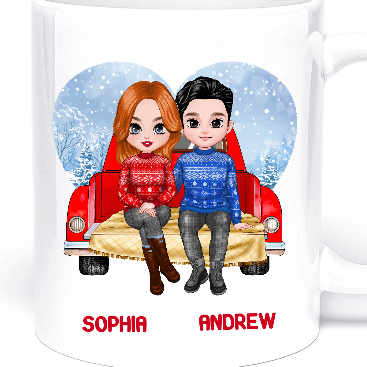 Personalised Christmas Gift Mug | Couple On Red Truck Design | 11oz Ceramic Cup