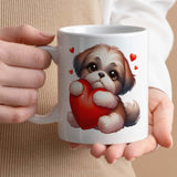 Valentine's  Day Romantic Gift Mug | Optional Custom Text, 11oz Ceramic | Cute Maltese Shih Tzu Dog with Love Heart