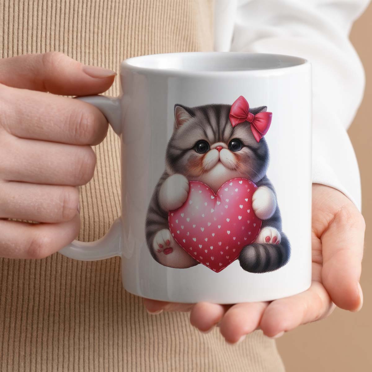 Valentines Present Mug for Cat Lover | Custom Text Option, 11oz Ceramic