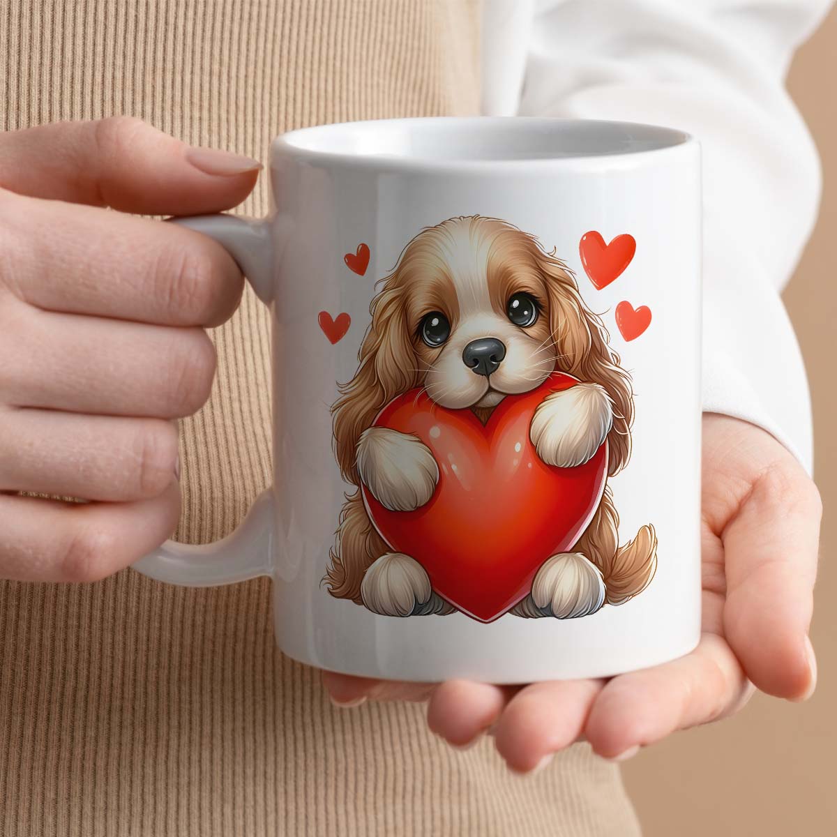 Romantic Valentine's Day Gift Mug | Custom Text Option, 11oz Ceramic | Adorable Cocker Spaniel Dog Design