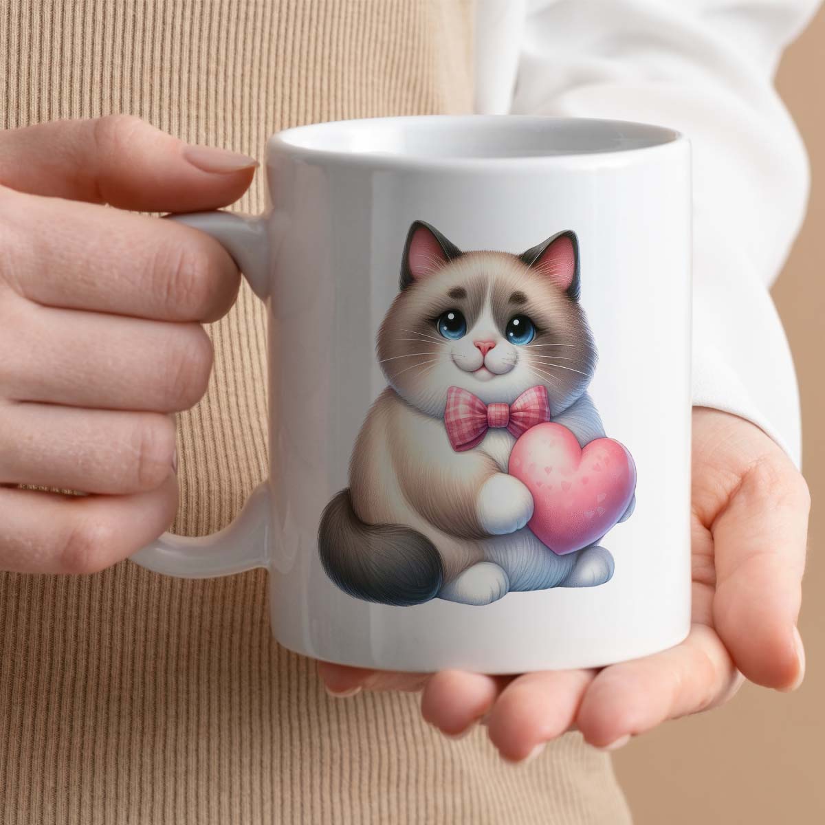 Valentines Day Present for Cat Lover | 11oz Ceramic Mug, Custom Text Option