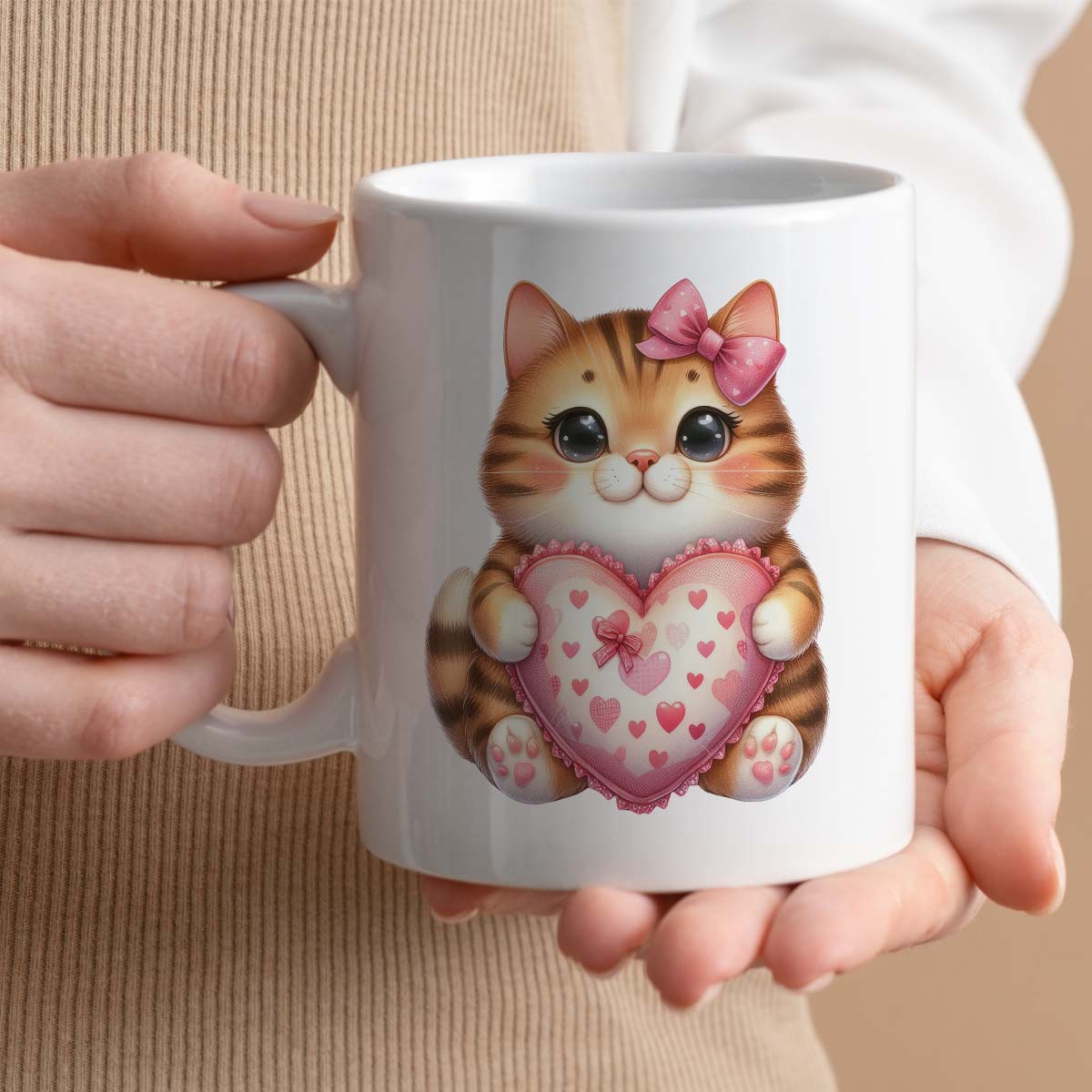 V Day Gift Mug For Cat Person | Personalised Custom Text Option, 11oz Ceramic