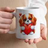 Romantic Valentine's Day Gift Mug | Custom Text Option, 11oz Ceramic | Cute Cavalier Dog Design