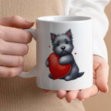 Romantic Valentine's Day Gift Mug | 11oz Ceramic Mug with Custom Text | Cute Scottie Dog Design