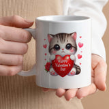 Valentine's Day Gift Mug | Cute Cat Holding Heart Valentine's Day Design | 11oz Ceramic Mug