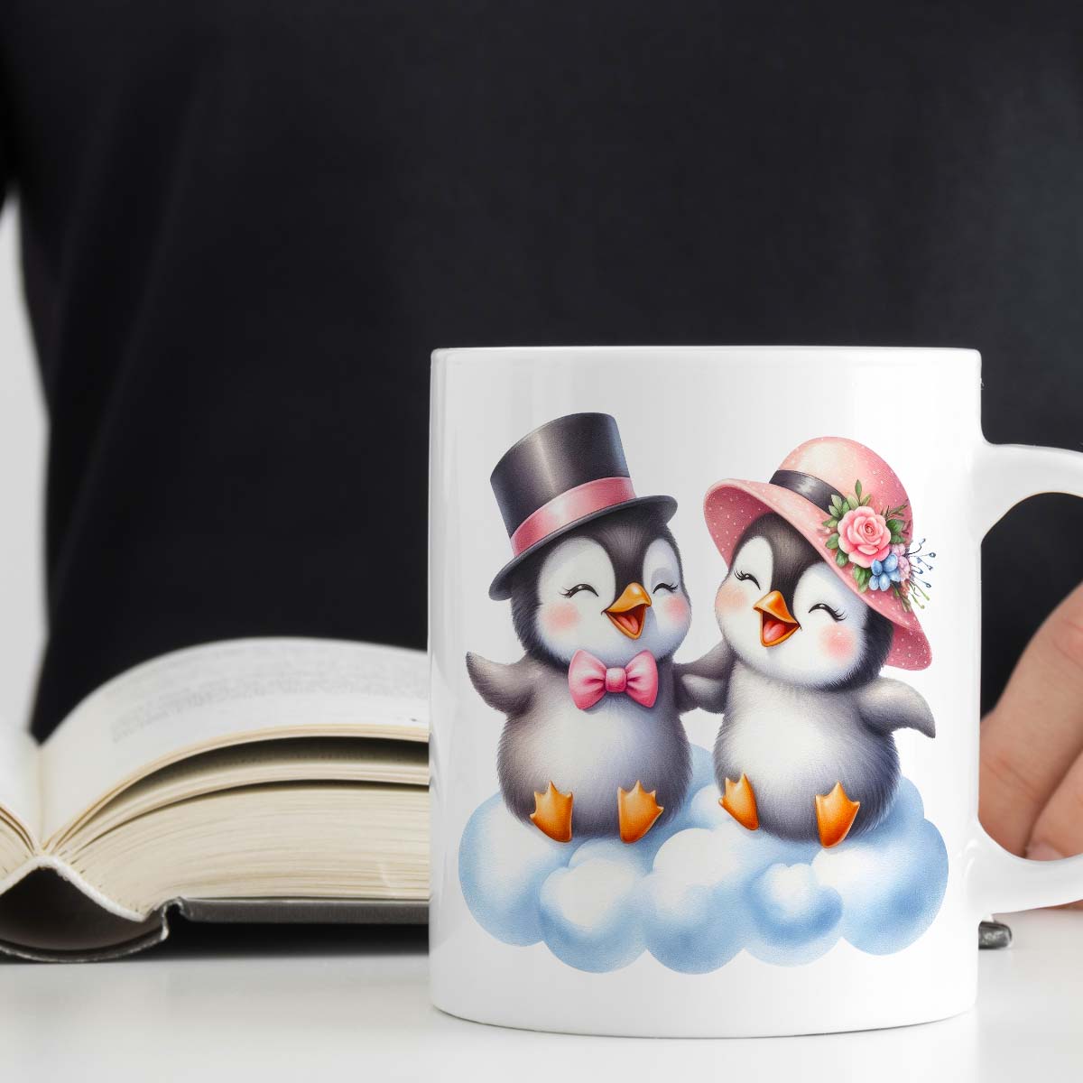 11oz Ceramic Gift Mug | Cute Penguins Design | Romantic Valentine's Day Gift