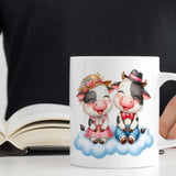 Gift Mug 11oz Ceramic | Cute Cows on Cloud Design | Romantic Valentine's Day Gift for Her