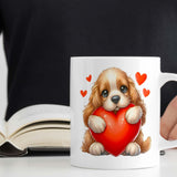 Romantic Valentine's Day Gift Mug | Custom Text Option, 11oz Ceramic | Adorable Cocker Spaniel Dog Design