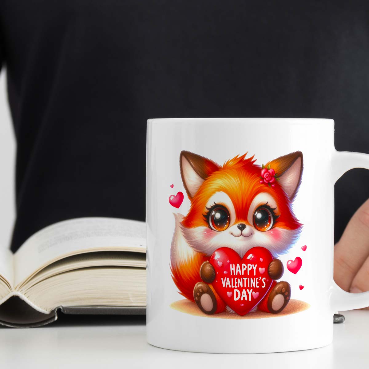 Valentine's Day Gift Mug | Cute Fox Holding Heart Valentine's Day Design | 11oz Ceramic Cup