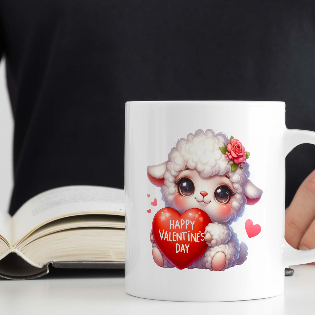 Valentine's Day Romantic Gift Mug | 11oz Ceramic | Cute Sheep Holding Heart Design