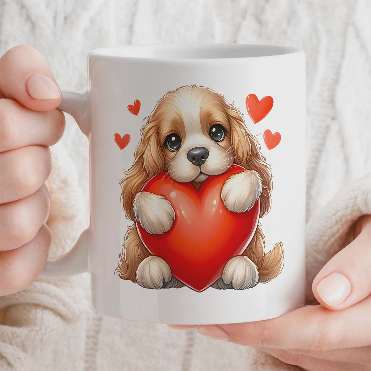 Romantic Valentine's Day Gift Mug | Custom Text Option, 11oz Ceramic | Adorable Cocker Spaniel Dog Design