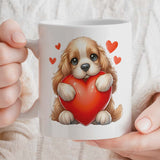 Romantic Valentine's Day Gift Mug | Custom Text Option, 11oz Ceramic | Adorable Cocker Spaniel Dog Design